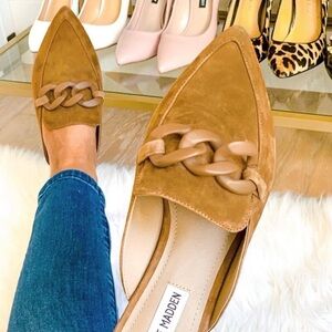 Steve Madden Fleur Suede Chain Mules Neutral Camel Brown Leather sz 8